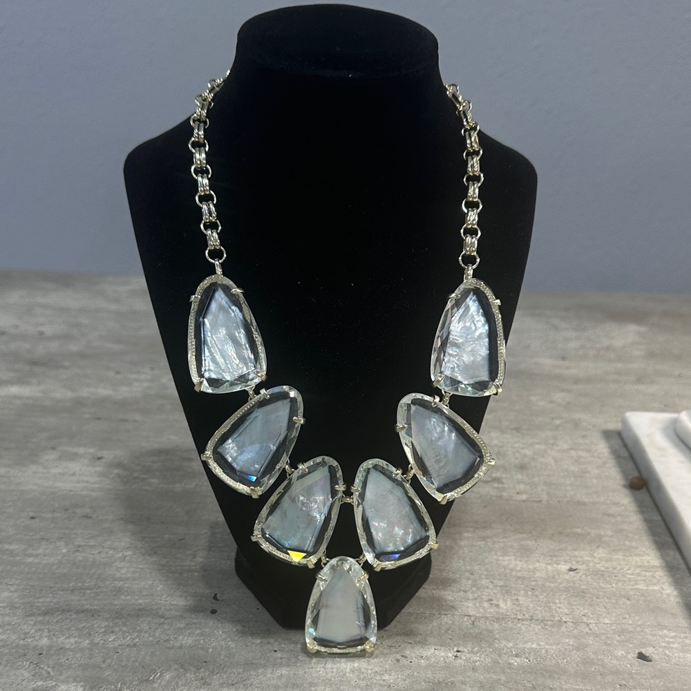 Kendra Scott Silver Necklace with Clear and pearl Gemstones